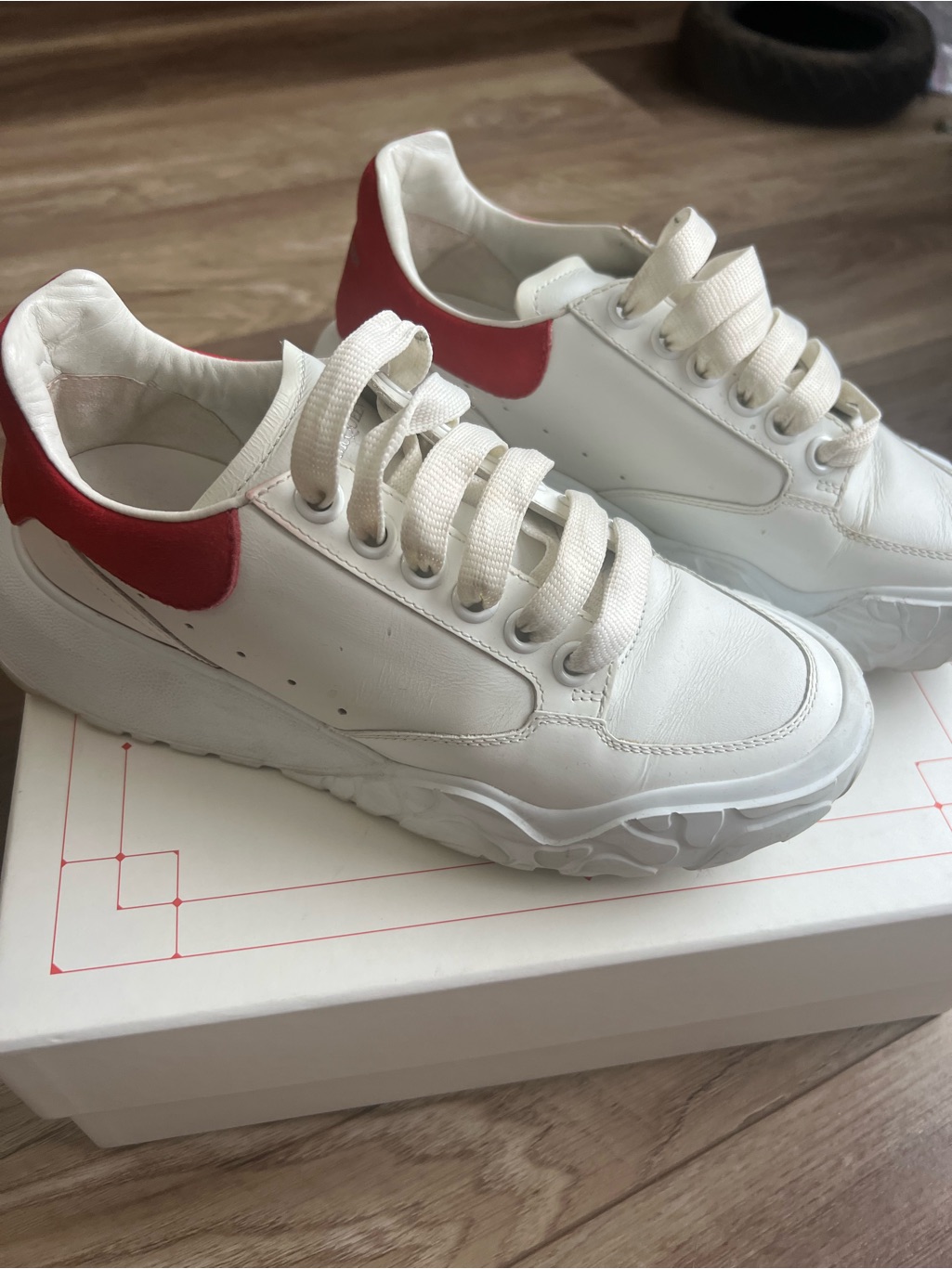 Alexander Mcqueen White Sneakers With Red Heel Panel